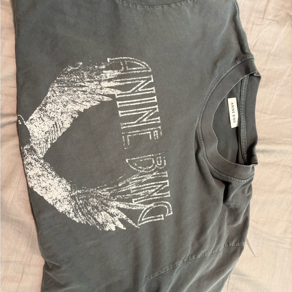 Anine Bing Charcoal Tee with White Graphic